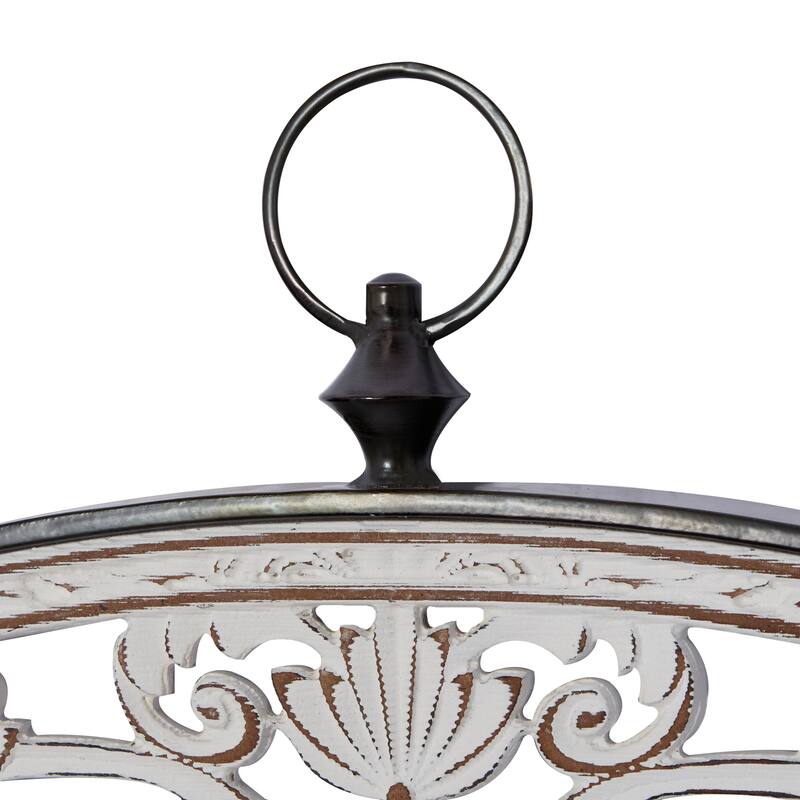 Wooden Floral Carved Design Home Wall Decor with Ring Hanger - Set of 3 White - Roche River Decor
