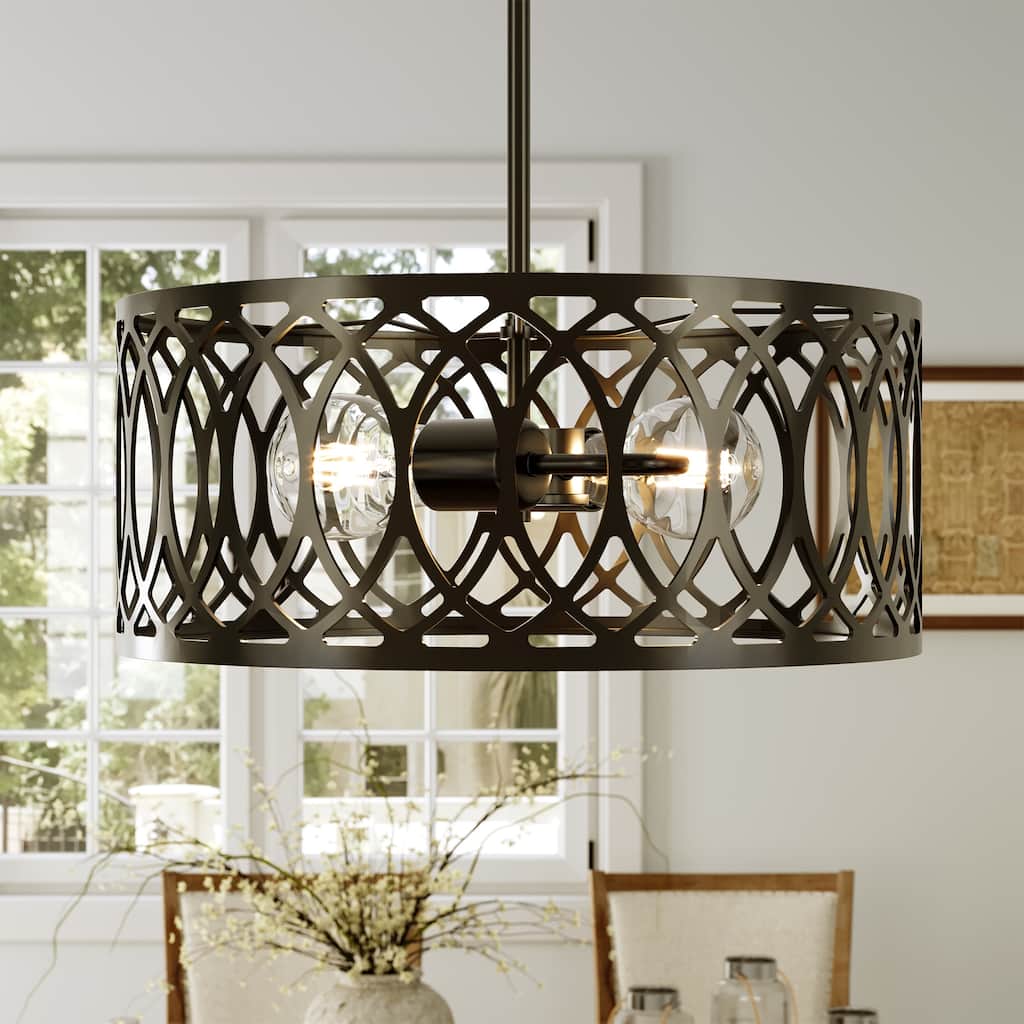 13" 2-Light Dimmable Modern Drum Chandelier with Adjustable Height
