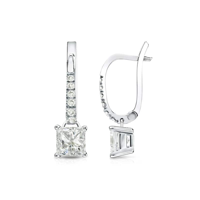 Auriya 14k Gold 1ctw Princess-cut Diamond Dangle Earrings (J-K, I1-I2) - White