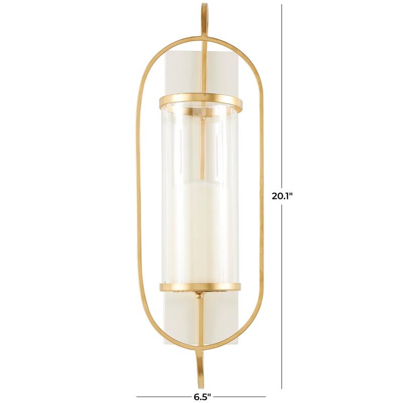 Metal Oval Wall Sconce with White Wood Backing - Gold - Roche River Decor - 6"W x 7"L x 20"H
