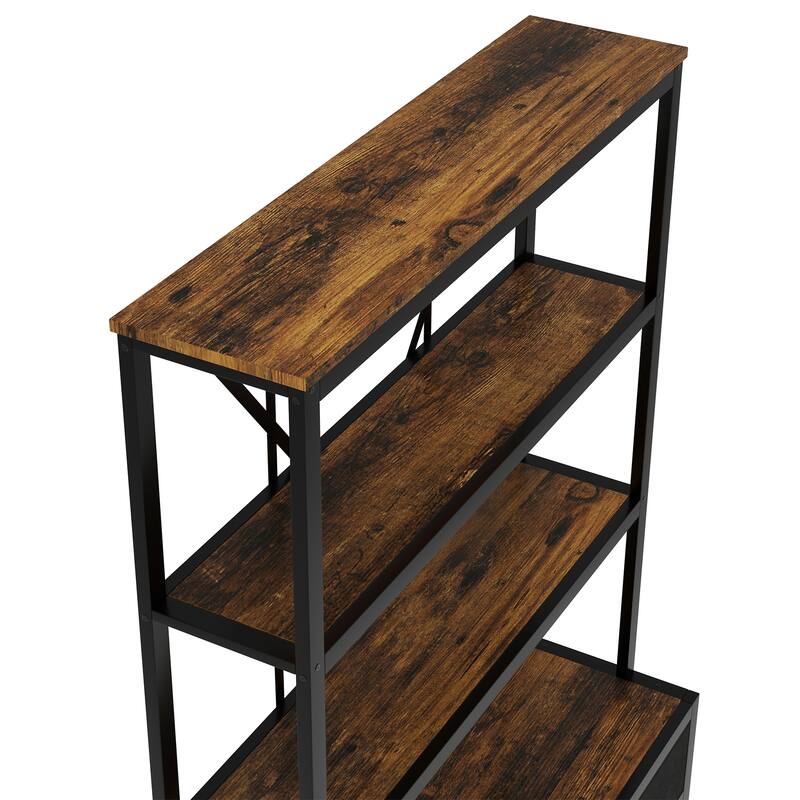 3-Shelf Metal Bookcase with Drawers for Home Office, Open Bookcase, Vintage Industrial Style Bookcase with LED