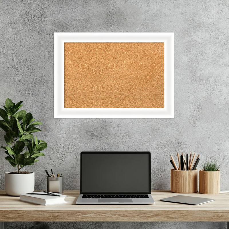 Oliver White Narrow Wood Framed Cork Board - Bulletin Board, Organization Board, Pin Board