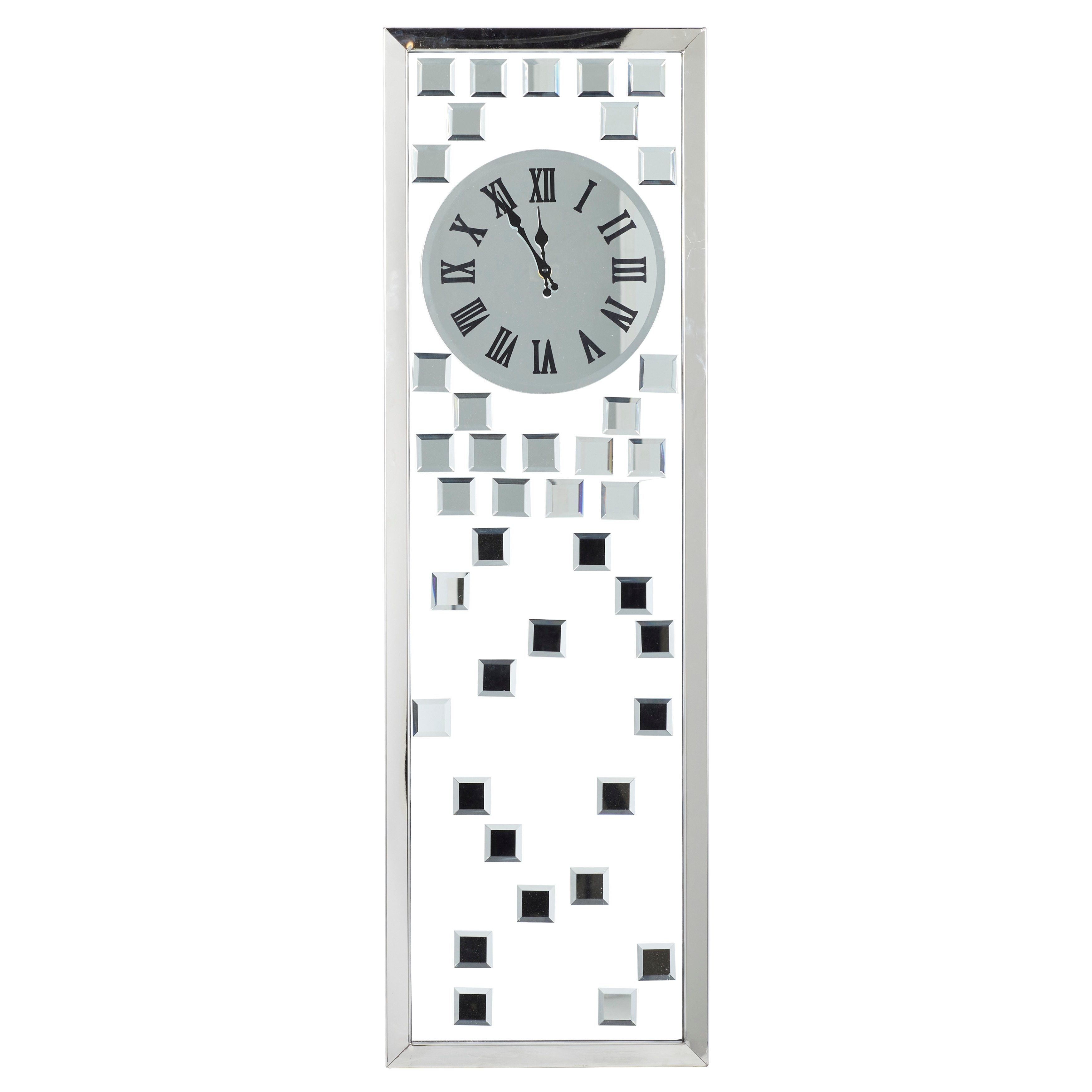 Glass Beveled Mirrored Wall Clock - Silver - Roche River Decor - 1"W x 13"L x 42"H