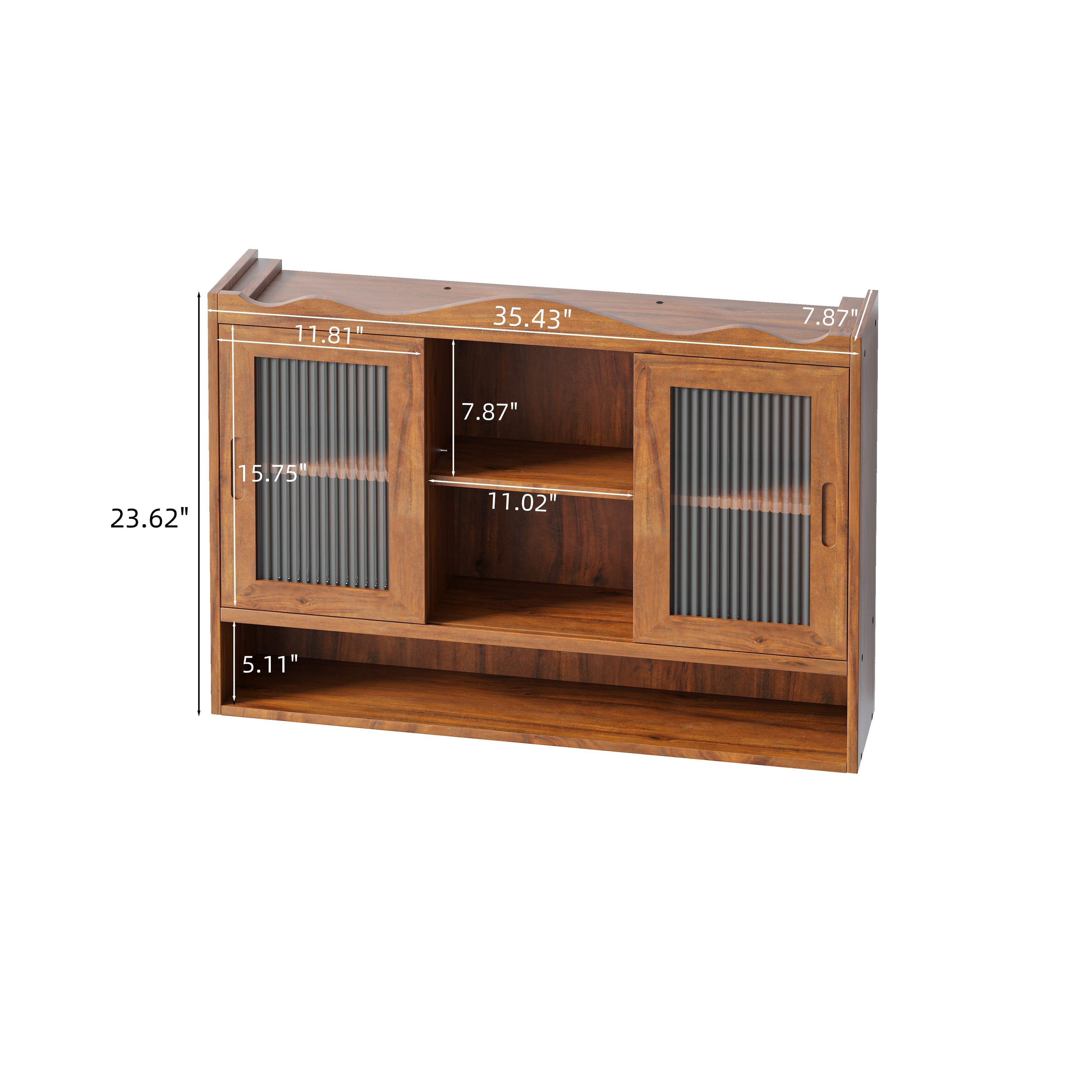 35.4"Retro 2 Door Sliding Cabinet Three Layers of Storage Space