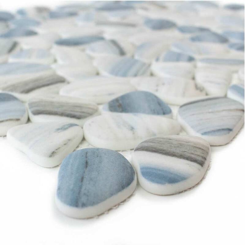 The Tile Life Huron Rock 12x12 Azul Glass Pebble Mosaic Floor & Wall Tile