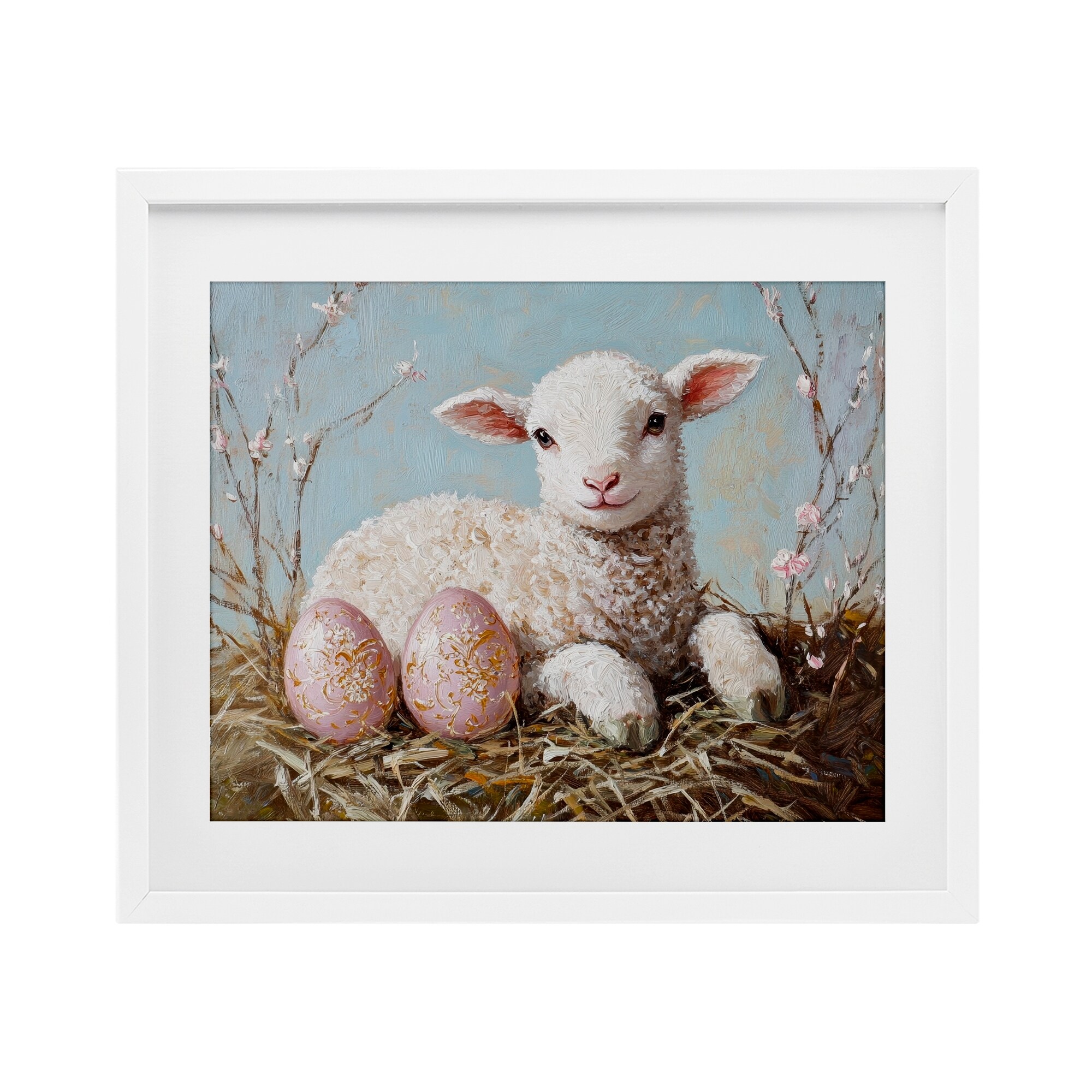 Stupell Easter Lamb and Eggs Under Glass Framed Design By Petal Prints Design