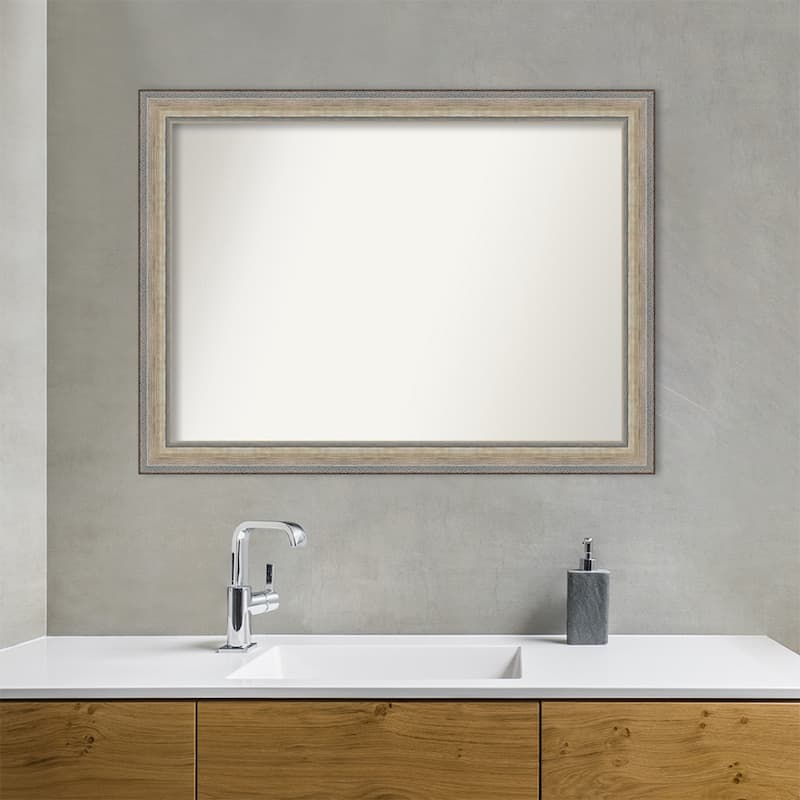 Fleur Silver Non-Beveled Wood Framed Bathroom Vanity Wall Mirror - Fleur Champagne Silver