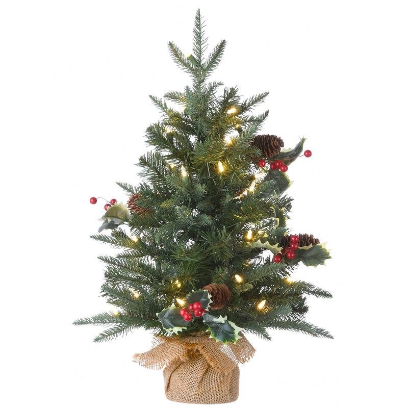 National Tree Company 2 ft. Happy Hill Pine Tree with LED Lights - 2 Foot