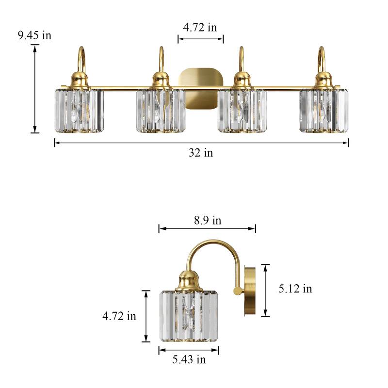 ExBrite Modern Rose Gold Dimmable Bathroom Crystal Vanity Lights
