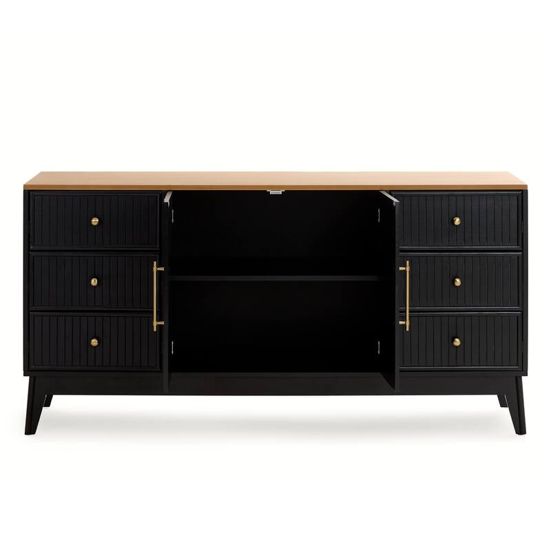 Christopher Knight Home - Modern Acacia Wood Top Storage Sideboard Buffet Cabinet with 6 Drawers & Adjustable Shelf