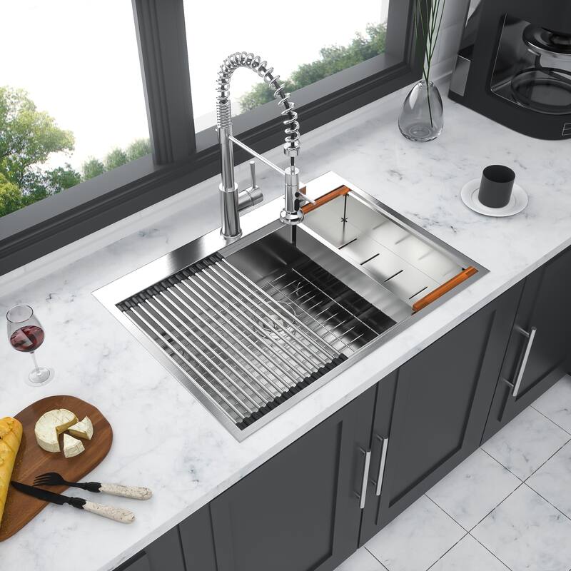 Drop in Single Bowl 16 Gauge Stainless Steel Ledge Workstation Kitchen Sink