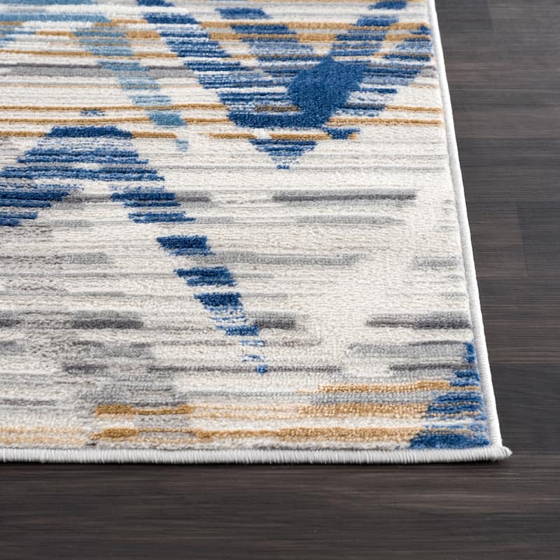 Abani Dune Contemporary Chevron Blue and Grey Indoor Area Rug