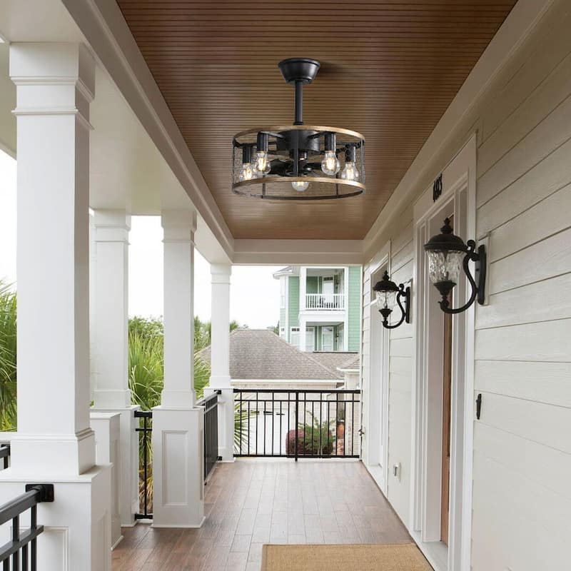 20 Inch Industrial Cage Ceiling Fan with Remote Control - 7 ABS Blades, DC Motor, 1H/4H/8H Timer