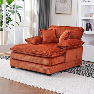 56.3 Inch Corduroy Single Deep Seat Sofa Chair With 2 Toss Pillows and a Ottoman