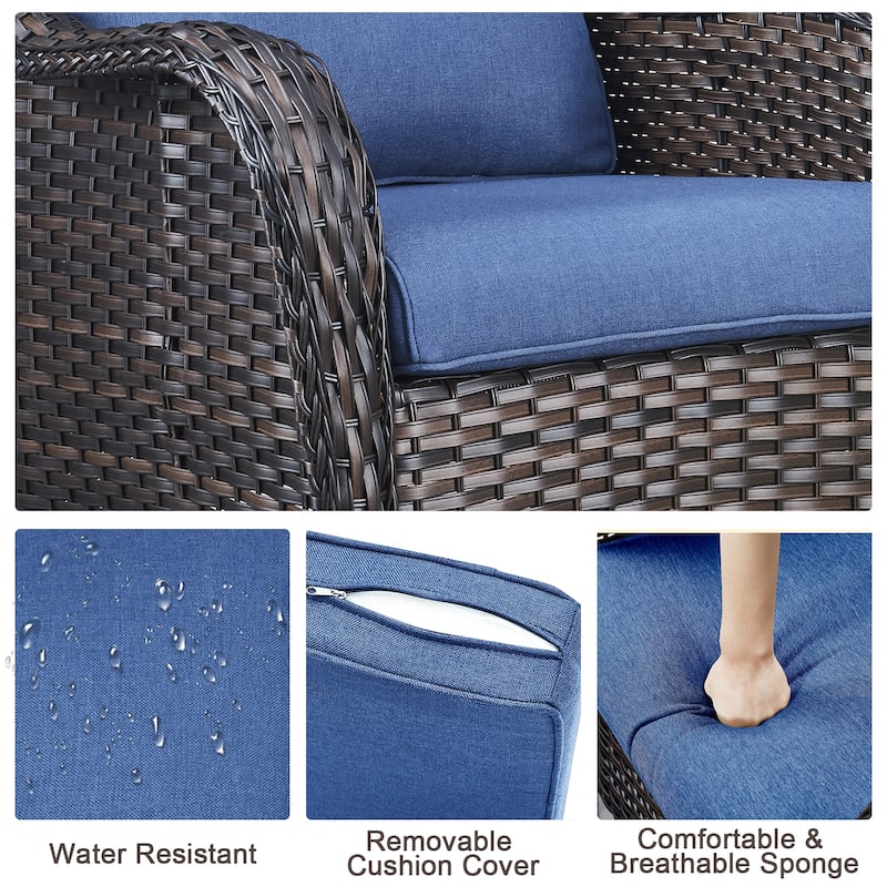 Outdoor Fire Pit Table with 2 Patio Chairs Brown-Blue - Brown