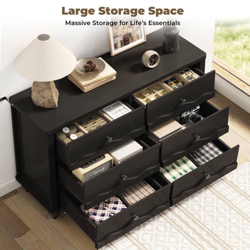 Modern 6-Drawer Dresser Closet Organizer, 43-In Chest of Drawers TV Stand