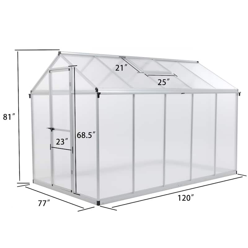 Aoodor 6' x 10' Walk-in Greenhouse with Roof Vent and Door lock