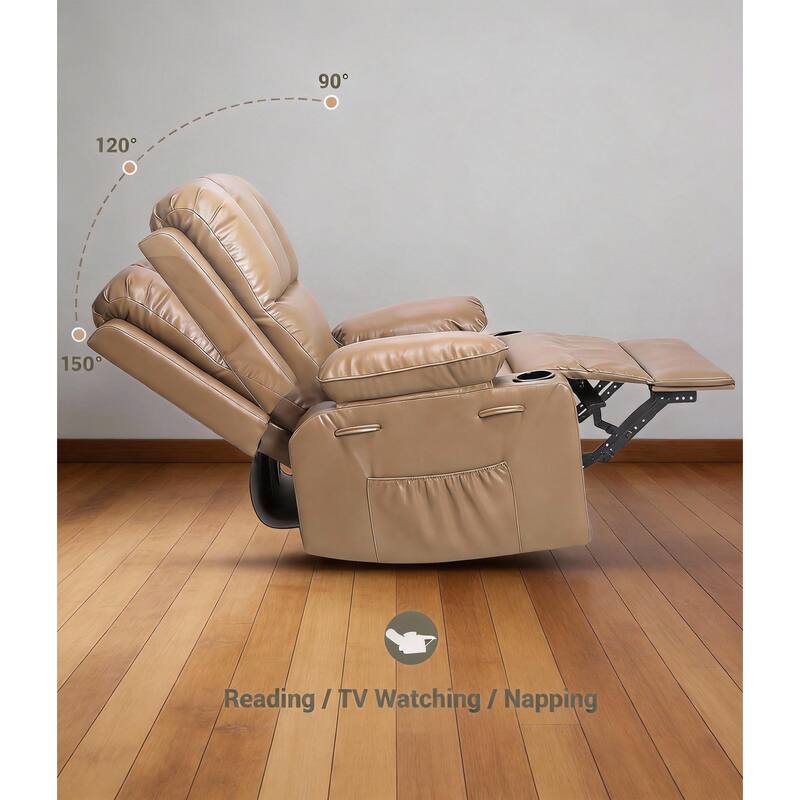 Oversized Manual Recliner Chair, with Cup Holders and Side Pockets