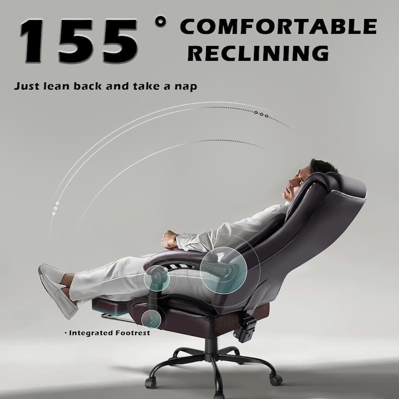 BOSSIN Big and Tall Office Chair Executive Heavy Duty Home Chairs with Foot Rest Ergonomic,High Back and Lumbar Support