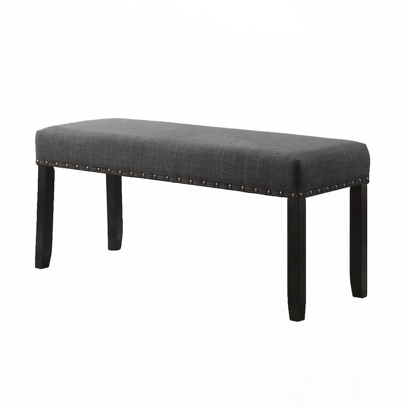 Fabric Dining Bench with Nailhead Trim,Grey