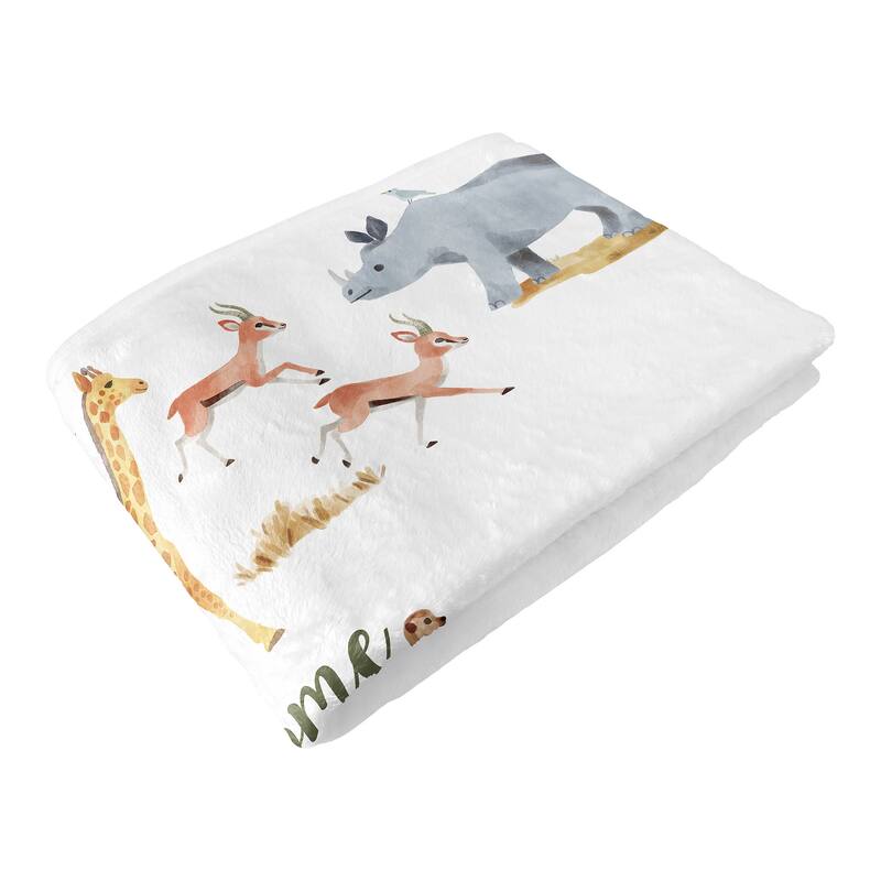 Jungle Animals Baby Monthly Milestone Blanket Hunter Green Black and White Safari Elephant Giraffe Lion Monkey Leopard Cheetah