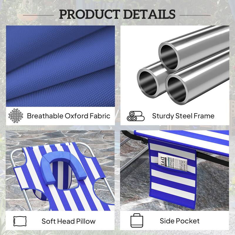 Outsunny Chaise Lounge Chair Outdoor Set of 2 with Face Arm Hole, 5-Position Reclining Face Down Tanning Chair with Carry Strap