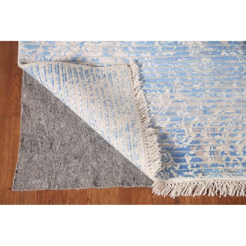 All-Over Striped Abstract Accent Rug Handmade Wool Carpet - 3'11"x 5'11"