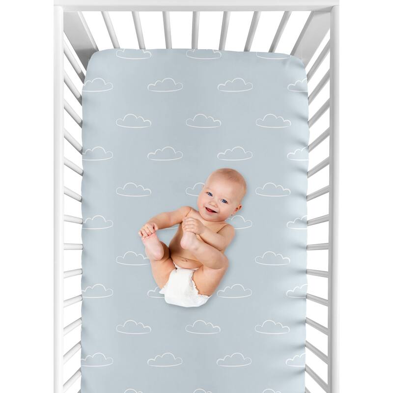 Blue Clouds Collection Boy Fitted Crib Sheet - Slate and White Cloud Sky for Vintage Airplane Aviator Aviation Collection