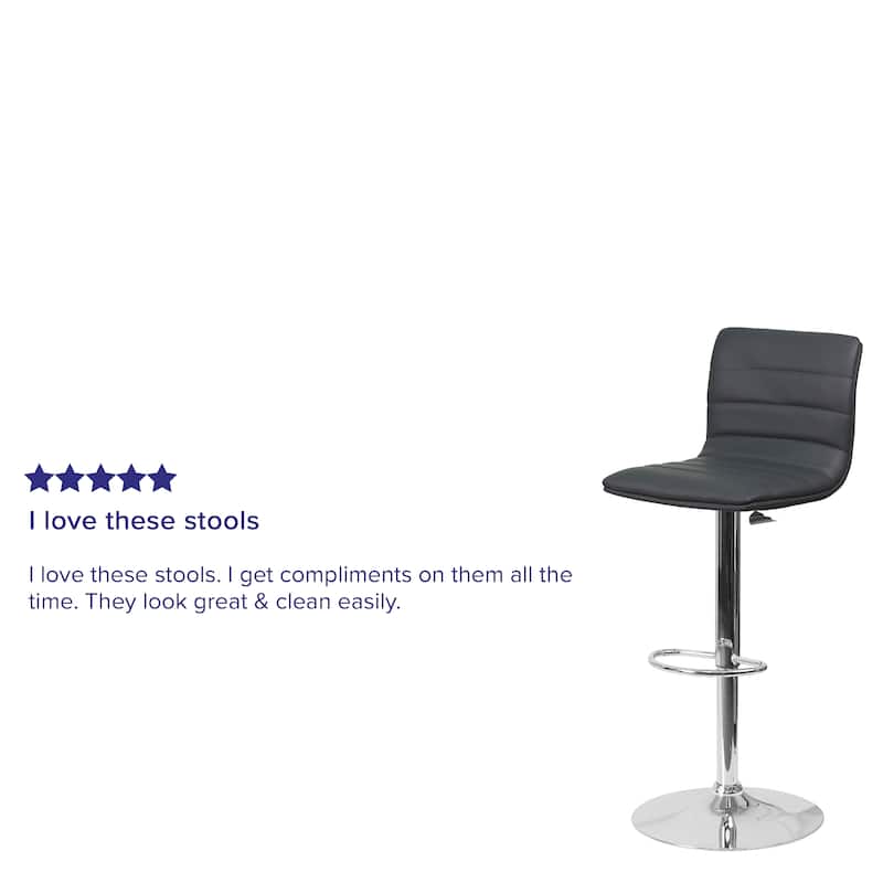 Modern Vinyl Adjustable Height Barstool with Horizontal Stitch Back - 16"W x 19"D x 35" - 44"H - 16"W x 19"D x 35" - 44"H