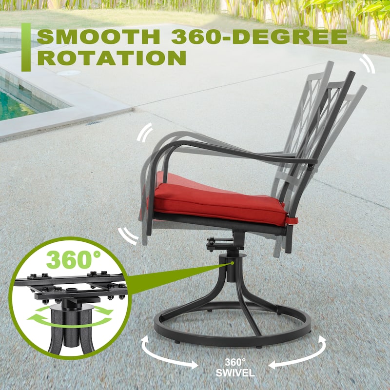 Patio 2-Piece Dining Chairs, Outdoor Swivel Chairs with Red Cushions