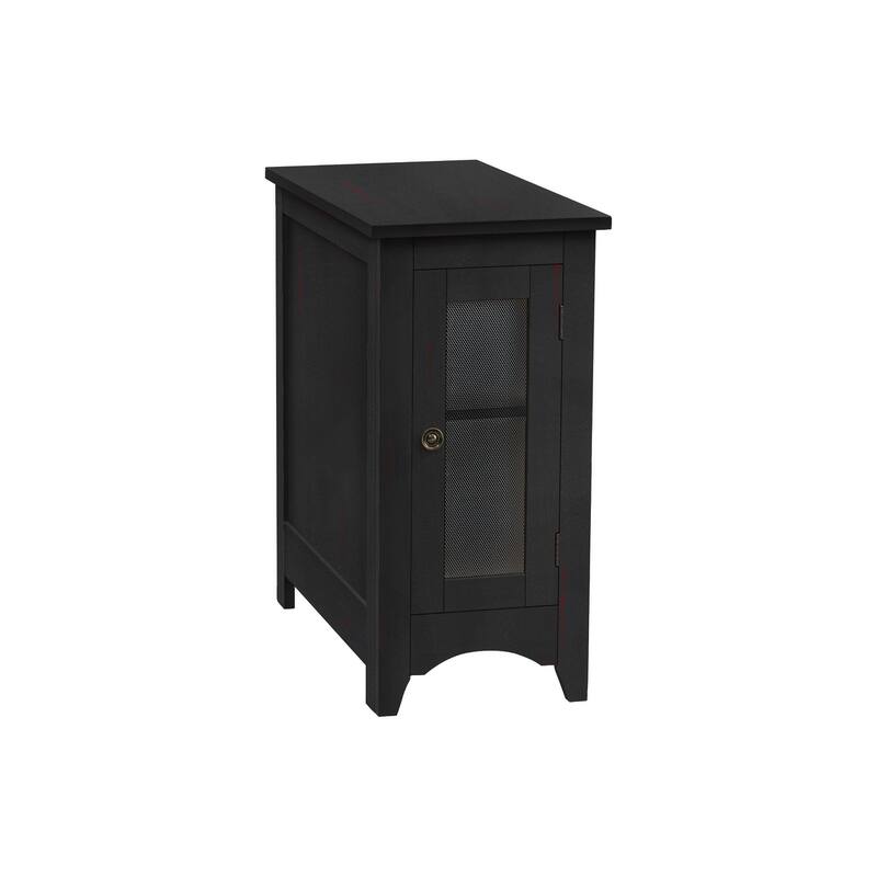 Transitional Accent Table With Storage Space, End/Side Table, Narrow Nightstand For Bedroom, Living Room - Black