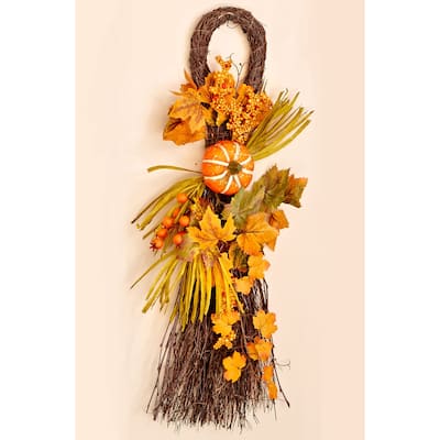 26" Fall Twig Teardrop w/ Long Grasses, Berries, Pumpkins & Leaves