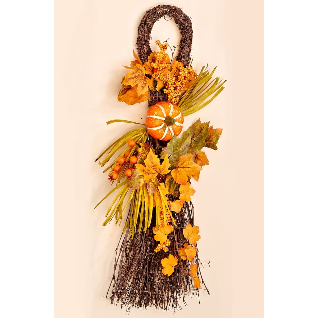 26" Fall Twig Teardrop w/ Long Grasses, Berries, Pumpkins & Leaves