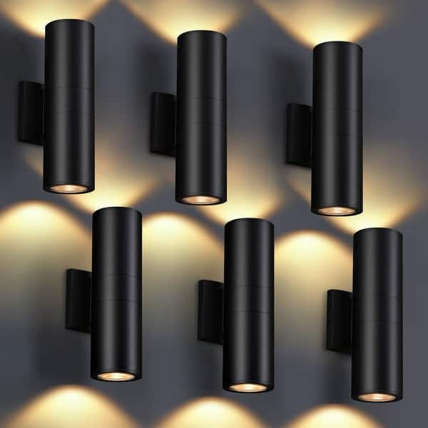 slide 2 of 20, IP65 Integrated LED Cylinder Up-Down Wall Light, 12W Modern Outdoor Porch Light Black 6-Pack