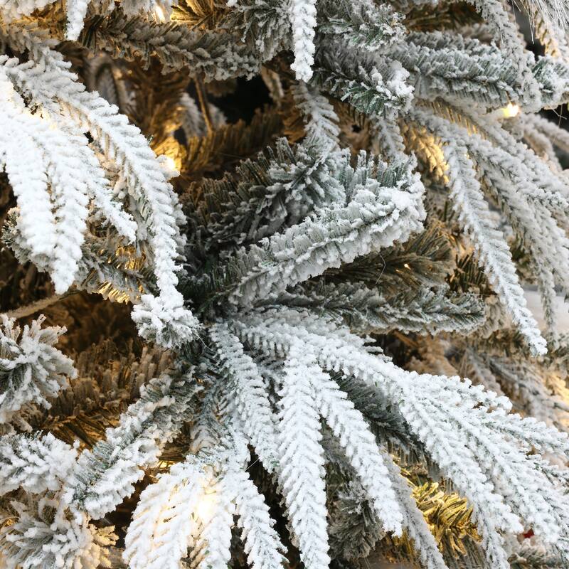 7.5Ft Pre-Lit Hinged Snow Flocked Slender Artificial Christmas Tree - 90" H x 52" Diameter