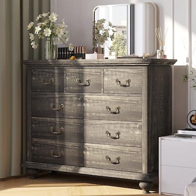 9 Drawer Dresser for Bedroom, Farmhouse Wooden Chest of Drawer, Storage Organizer