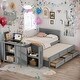 preview thumbnail 2 of 14, Grey Twin Size Wood Platform Bed with Desk, Kids Daybed with 3 Drawers and Storage Shelf