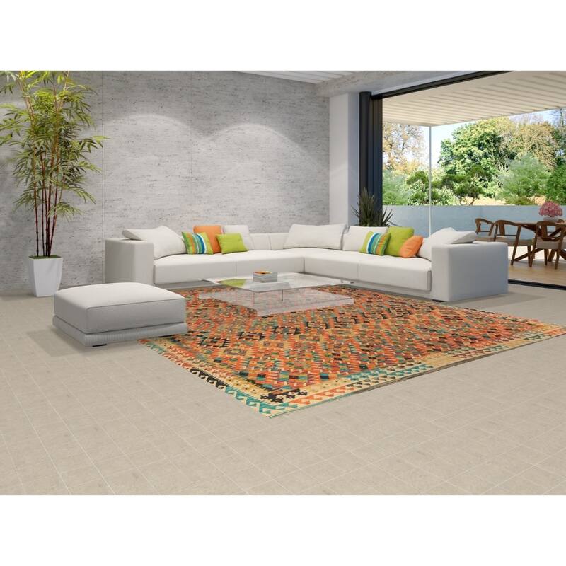 Reversible Kilim Oriental Rug Flatweave Orange Wool Carpet - 10'1"x 12'9"