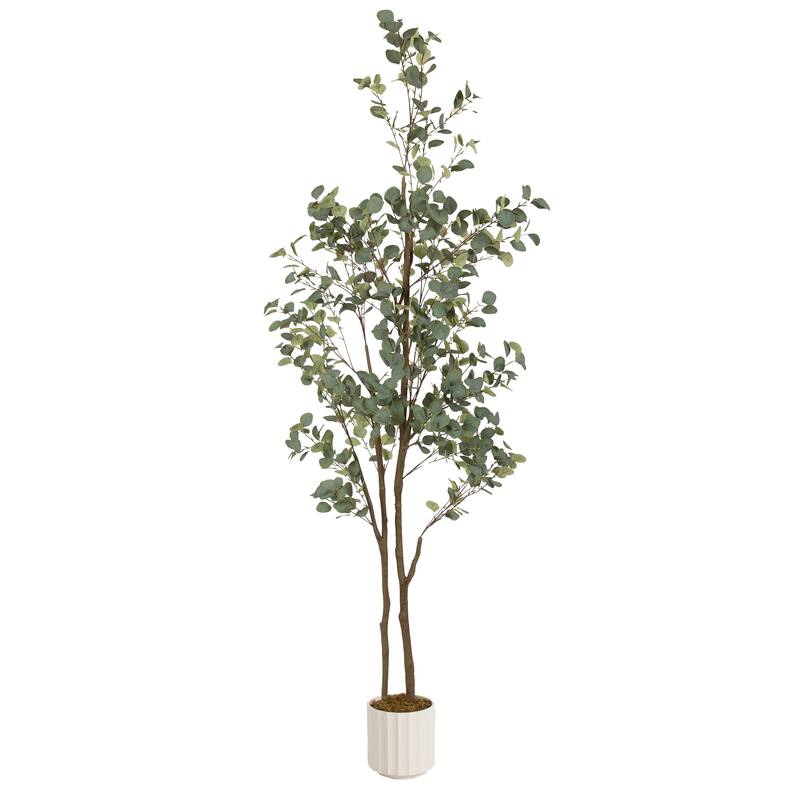 Kate and Laurel Eudora Faux Eucalyptus Tree - 8ft - White