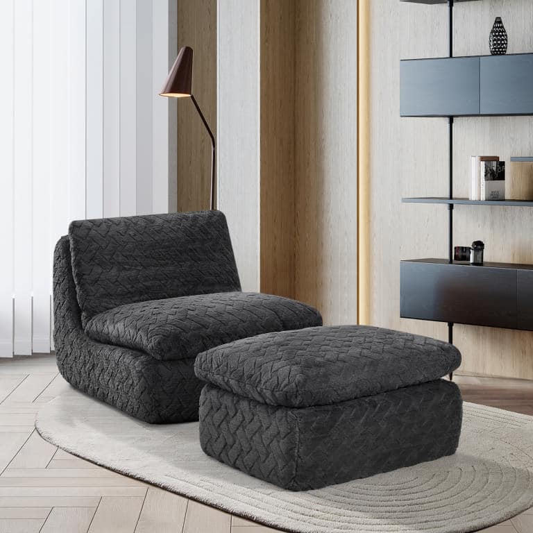 Overstuffed Corduroy Single Sofa Chair with Ottoman