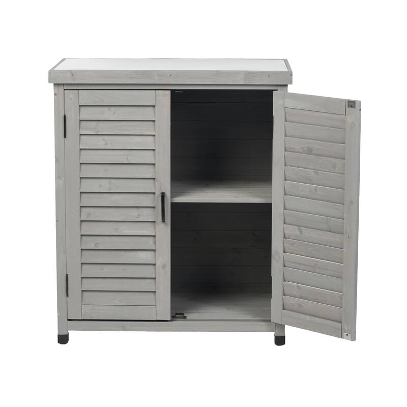 GDF Studio - Outdoor Wooden Potting Bench with Metal Tabletop Workstation and Storage Cabinet