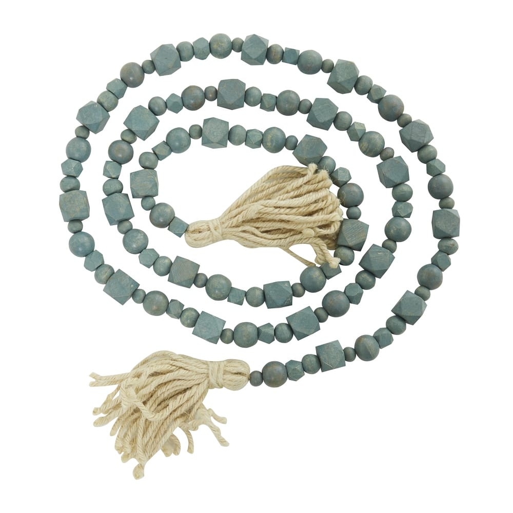 Mango Wood Handmade Hexagon Carved Geometric Long Beaded Garland with Tassel - Roche River Decor