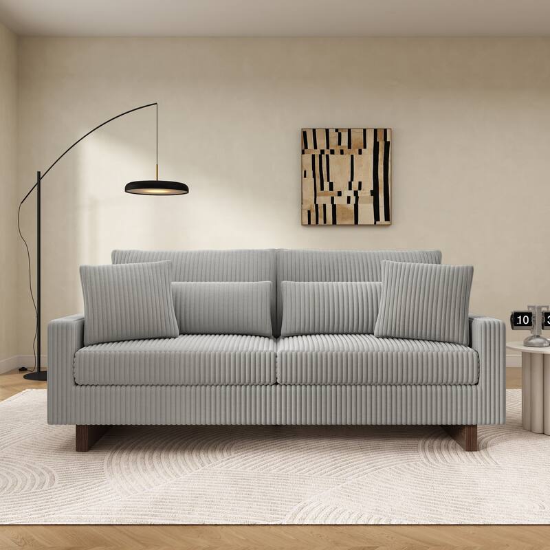 Roomfitters Modern Corduroy Loveseat Sofa with 4 Pillows, Upholstered 2-Seater Couch - Grey