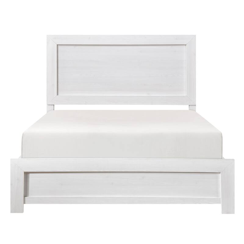 Eby King Size Bed, Rustic Farmhouse Style, White Finish Wood Veneer