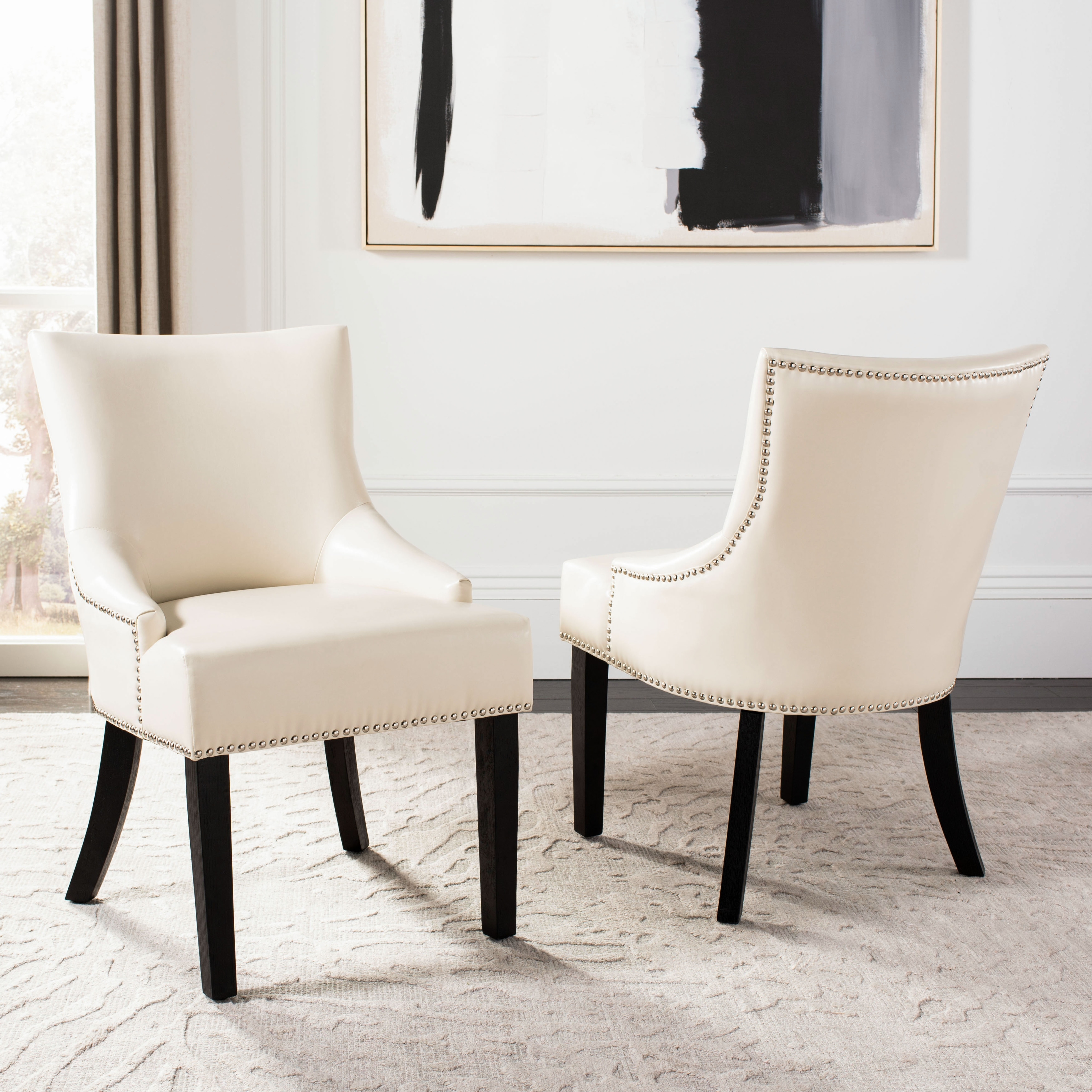 SAFAVIEH Loire Leather Nailhead Dining Chairs Set of 2