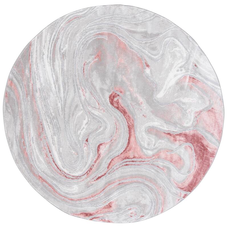SAFAVIEH Meadow Brighid Modern Abstract Rug - 6'7" Round - Light Grey/Pink