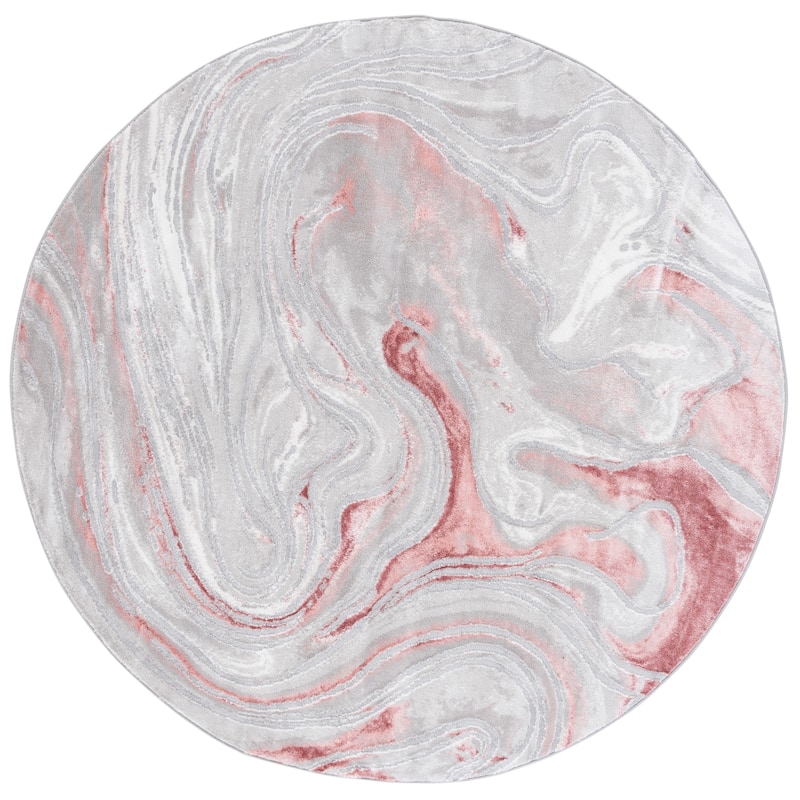 SAFAVIEH Meadow Gundela Modern Abstract Rug - 6'7" x  6'7" - Light Grey/Pink - Round