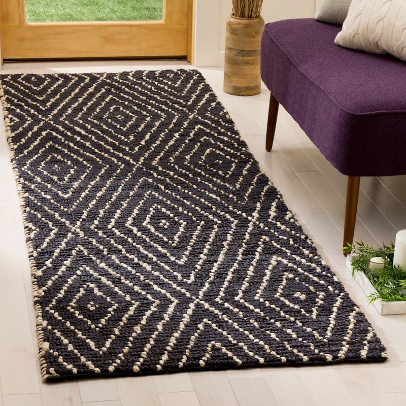 SAFAVIEH, Handmade Bohemian Kees Boho Jute Rug - 2'3" x 13' Runner - Black/Ivory