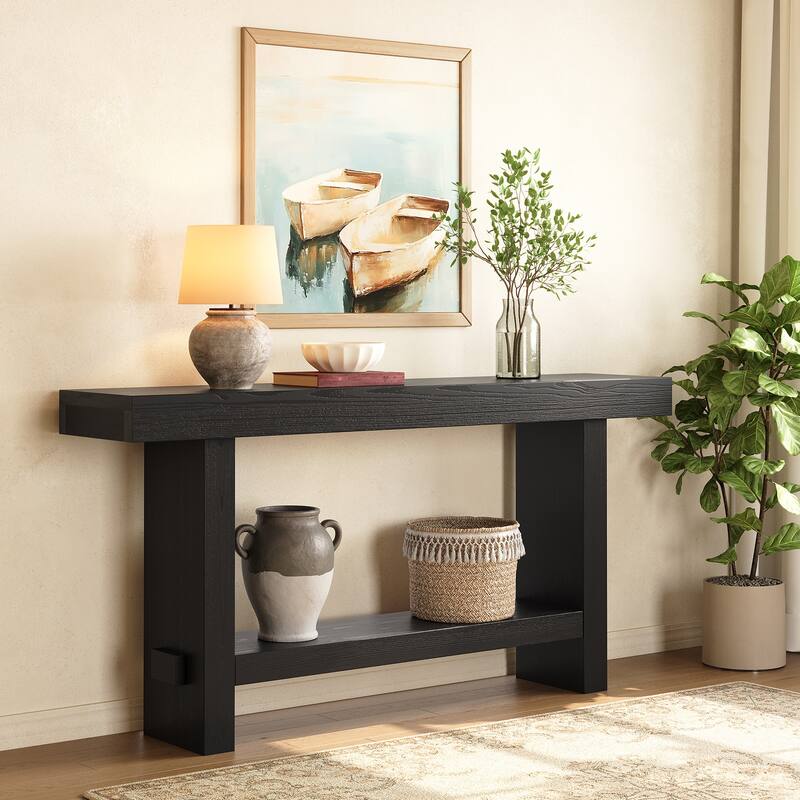 63'' Solid Wood Console Table with Shelf, 2-Tier Narrow Entryway Table