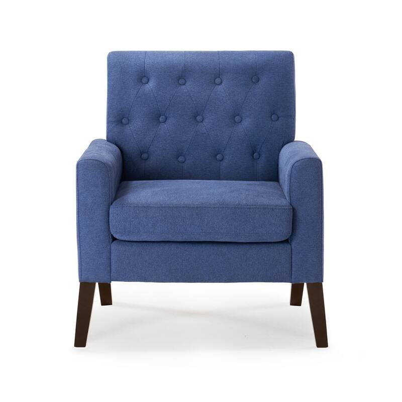 LUE BONA Linen and Walnut Legs Mid Century Modern Button Tufted Accent Chair - 29.53'' H X 30'' W X 33.07'' D